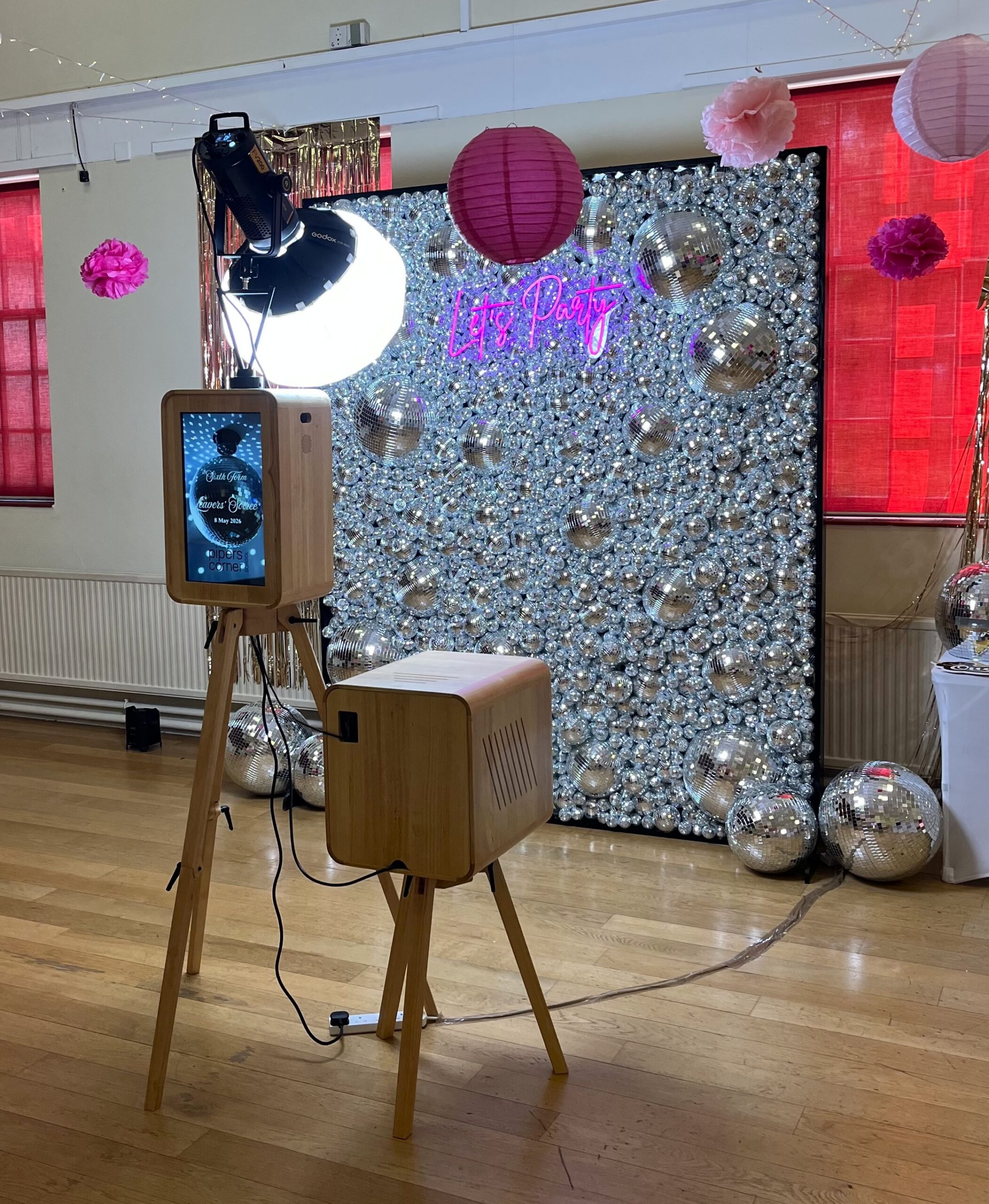 vintage photo booth and silver disco wall package