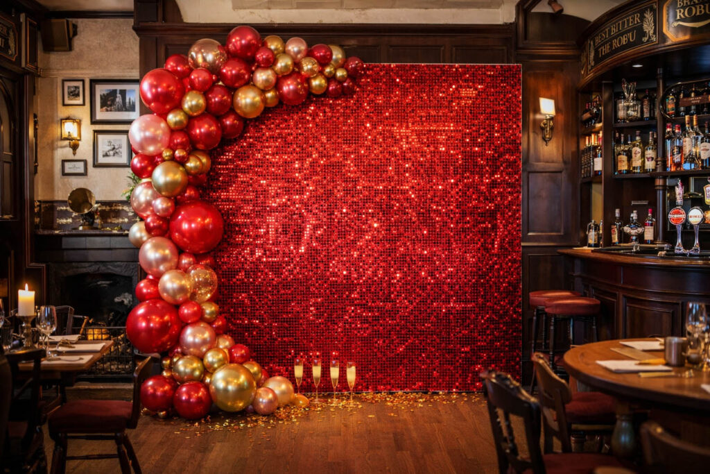 contact page red shimmer wall restaurant