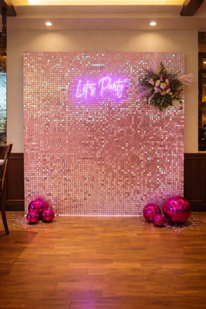 home page prime booth pink shimmer wall 10